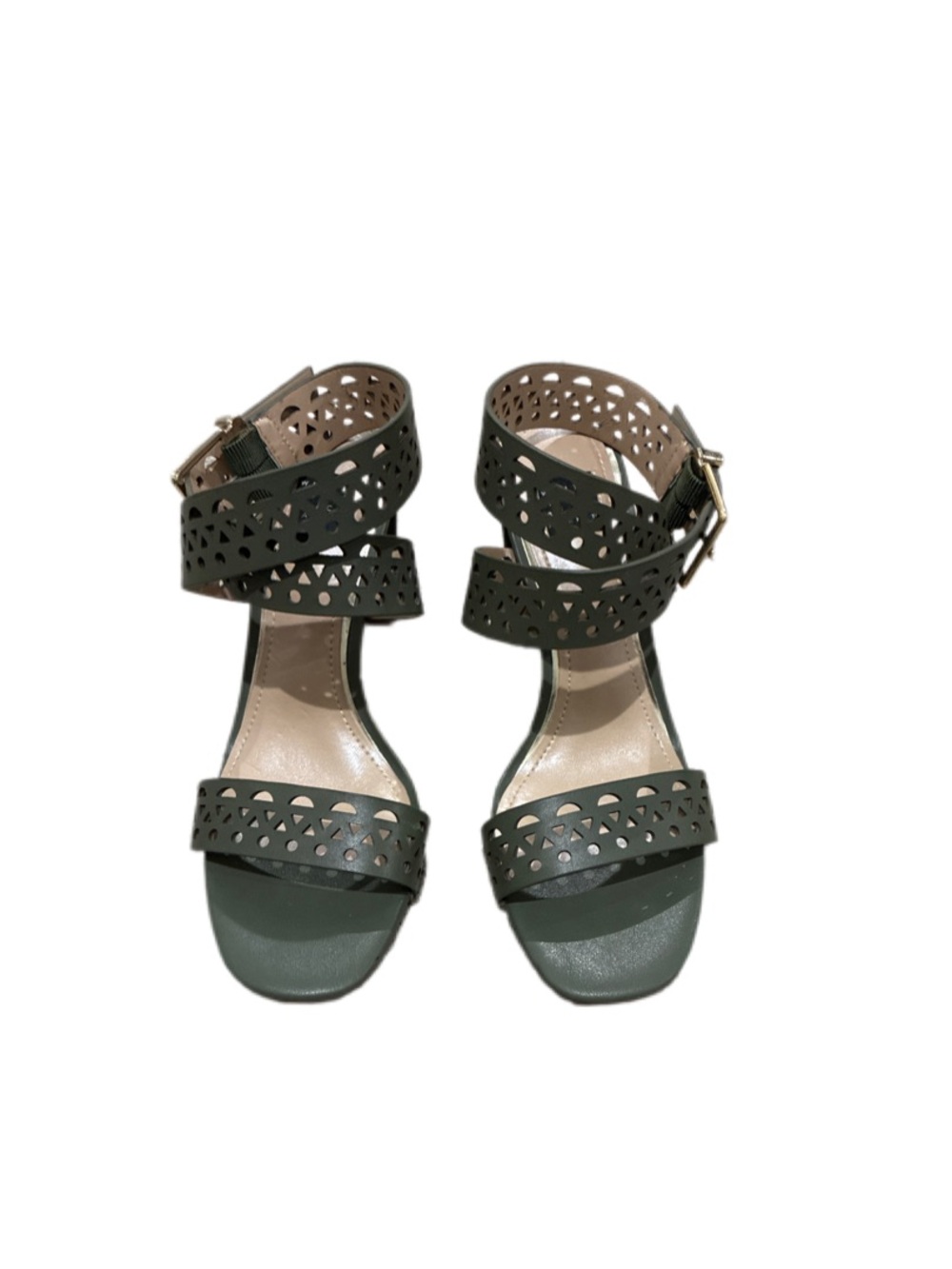 White House Black Market Olive Green Laser-Cut Ankle-Strap Heels